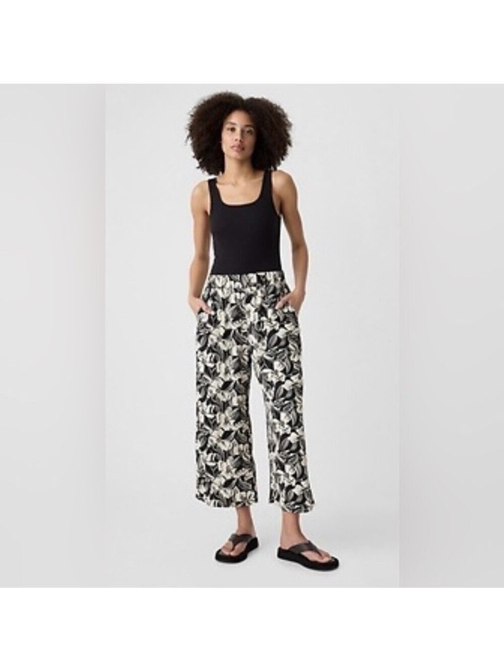 Gap Linen Beachy BoHo Vacation Floral Mid Rise Wide Leg Crop Pull-On Pants NWT